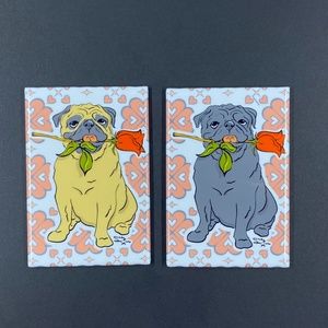 Fawn Pug with a Rose Magnet, Handmade Holiday Dog Gifts & Decor 2x3"